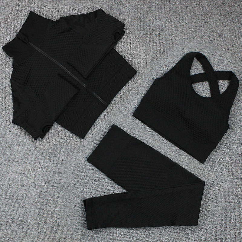 Seamless Quick-drying Yoga Suit Outerwear Three-piece Set