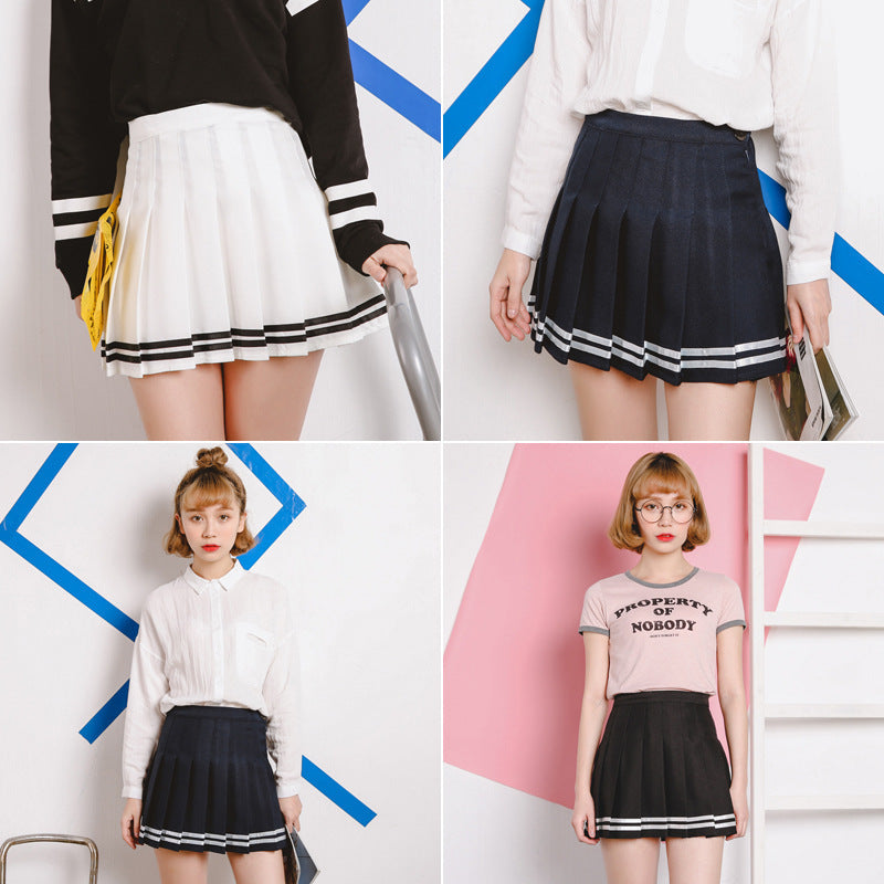 High Waist Pleated Skirt British Wind College Wind Navy Sailor Skirt Skirt Umbrella Skirt