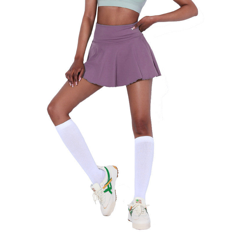 Nude Fake Two-piece Pleated Sports Tennis Skirt