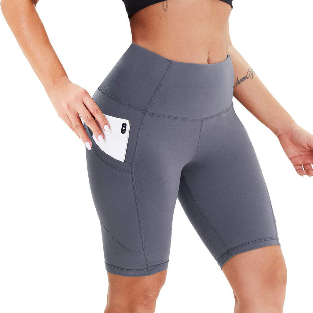 Double Side Pocket Sports Tights Yoga Women Running Shorts Five-Point Pants