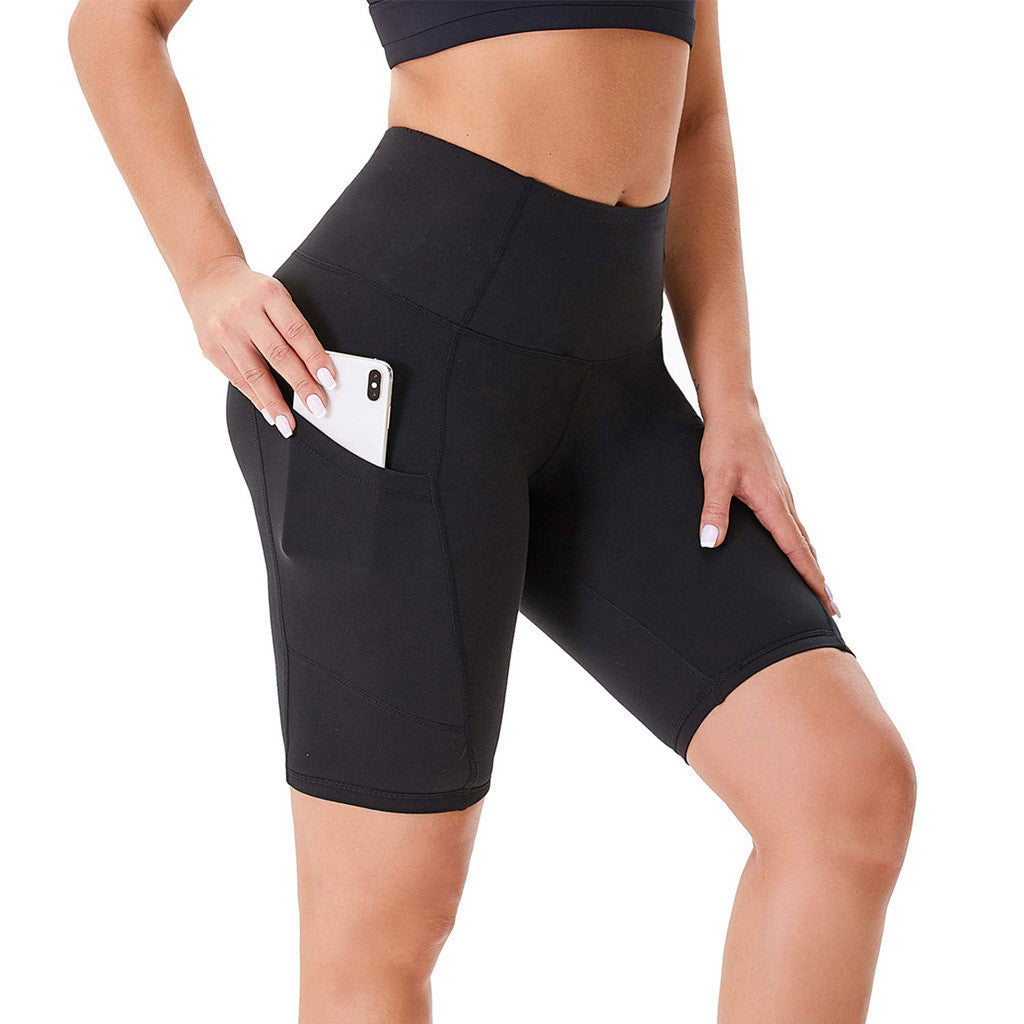 Double Side Pocket Sports Tights Yoga Women Running Shorts Five-Point Pants