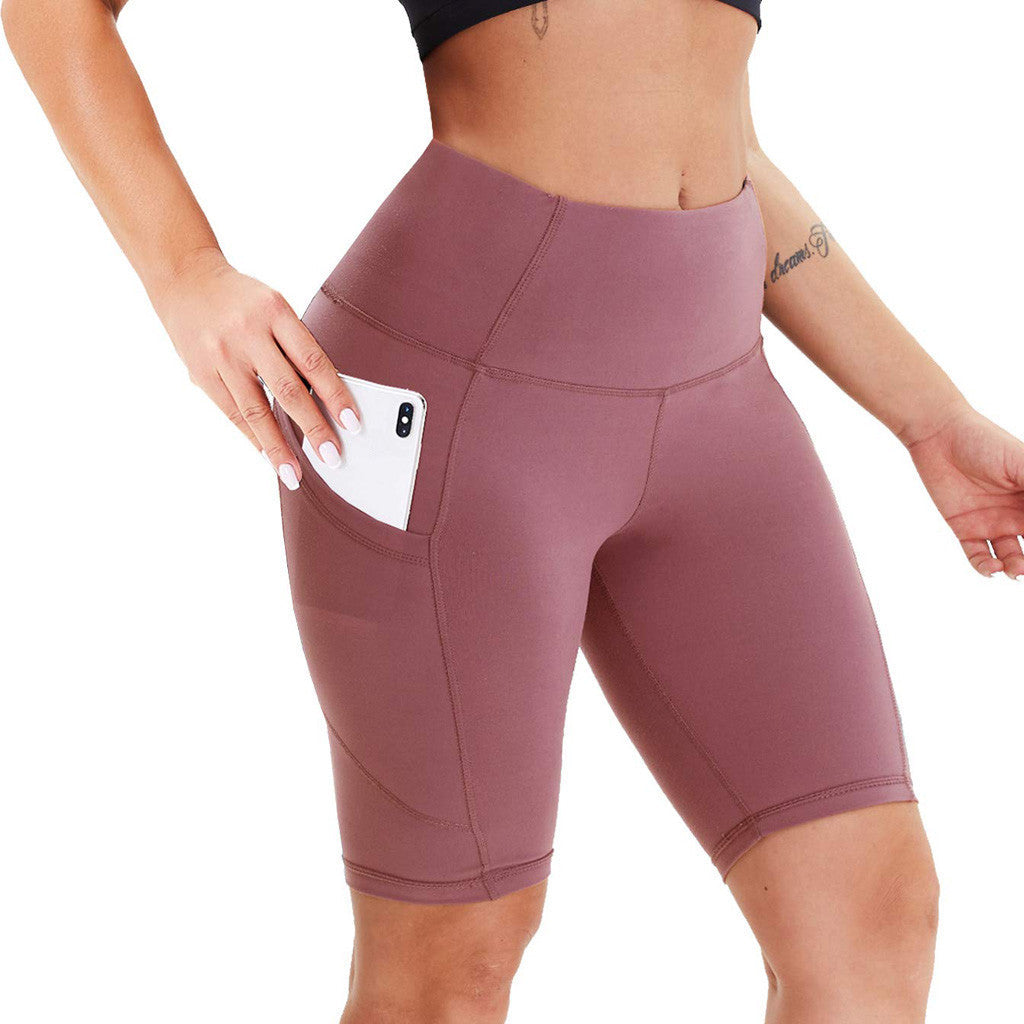 Double Side Pocket Sports Tights Yoga Women Running Shorts Five-Point Pants