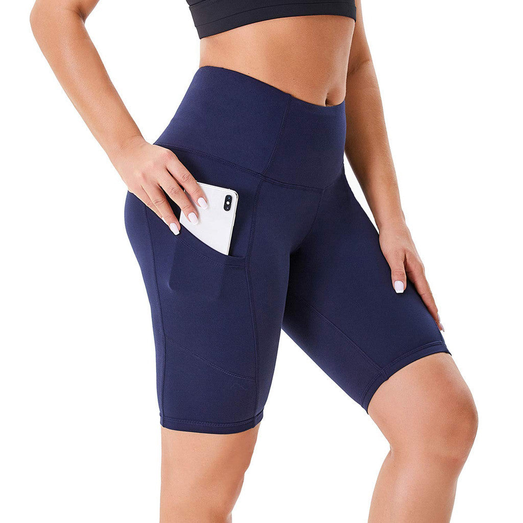 Double Side Pocket Sports Tights Yoga Women Running Shorts Five-Point Pants