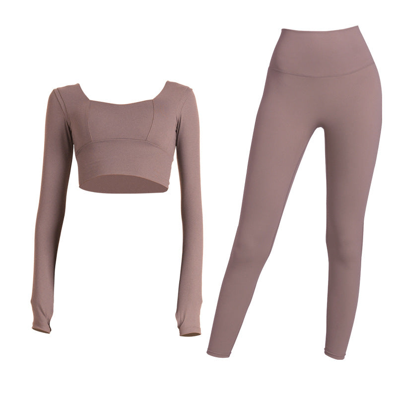 Yoga Clothing Suit Beauty Back Long-sleeved Fitness Tops Running Sports Breathable Yoga Two-piece Suit