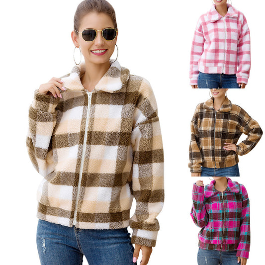 Autumn And Winter New Plaid Woolen Short Coat Women