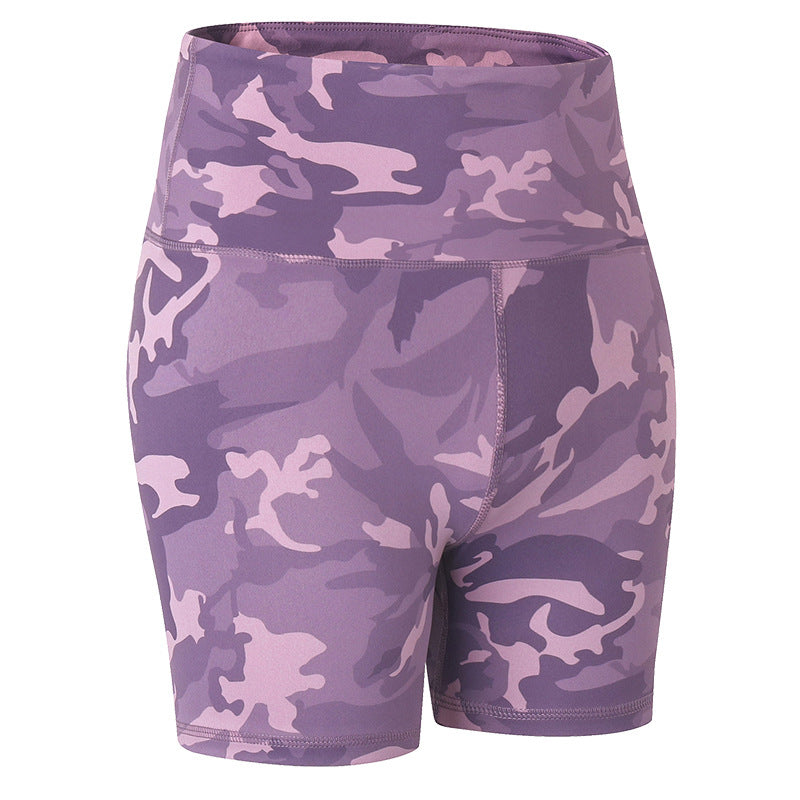 New Nude Yoga Shorts Camouflage Print Stretch Tight Running Sports Fitness Shorts