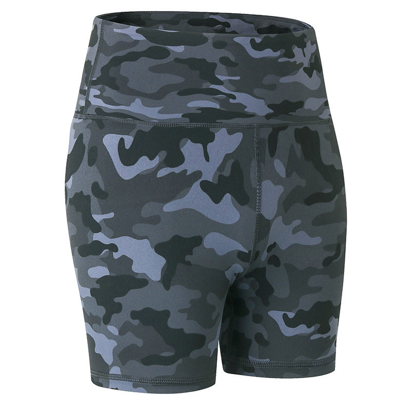 New Nude Yoga Shorts Camouflage Print Stretch Tight Running Sports Fitness Shorts