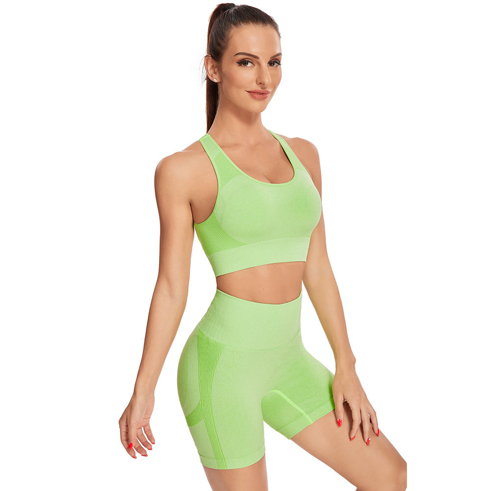 Seamless Knitted Suit Women Sexy Sports Short-sleeved Shorts Yoga Suit Fitness Suit
