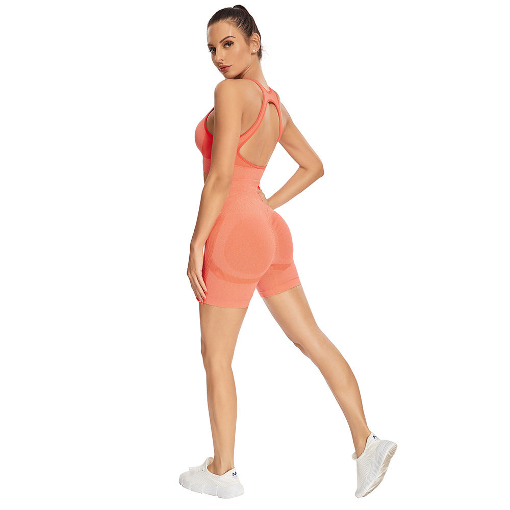 Seamless Knitted Suit Women Sexy Sports Short-sleeved Shorts Yoga Suit Fitness Suit