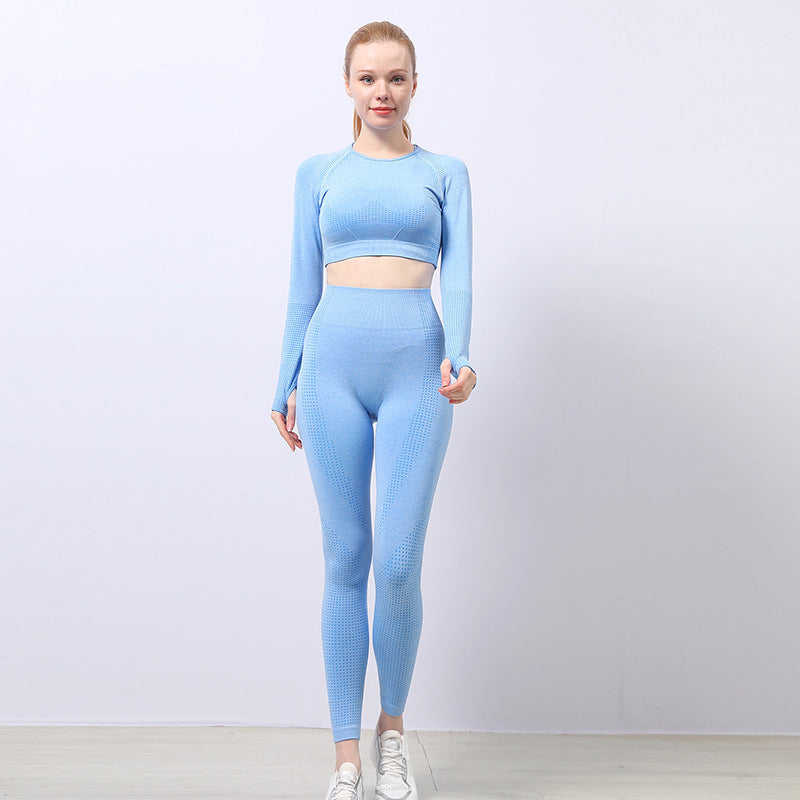 Jacquard Seamless Yoga Wear Suit Women Fitness Long Sleeve Top