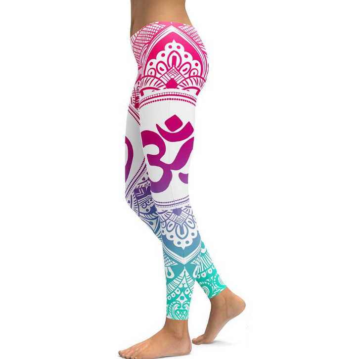 New Blue Decolorization Mandala Leggings Women Plus Size XL Athletic Yoga Leggings Running Fitness Workout Pants