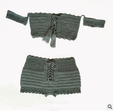 Knitted Swimwear Women Bikini Set Off Shoulder Swimsuit Bandeau Swimming Suit for Women Bandage High Waist Bathing Suit
