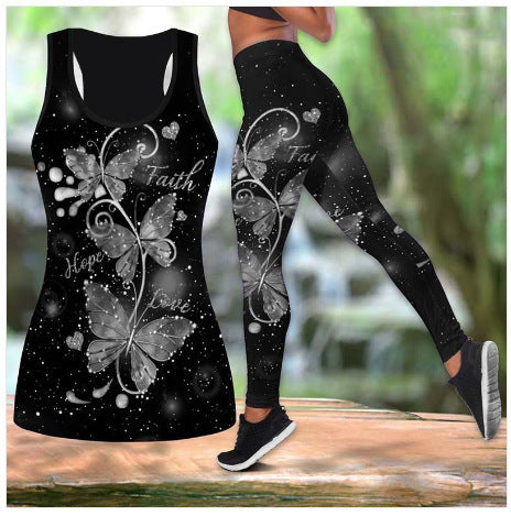 3D Digital Printing Hollow Sexy Vest Girl Fashion Yoga Vest Suit