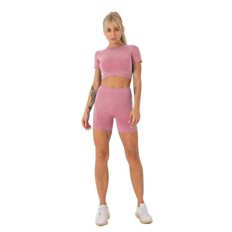 Solid Color Sports Shorts Short Sleeve Yoga Suit