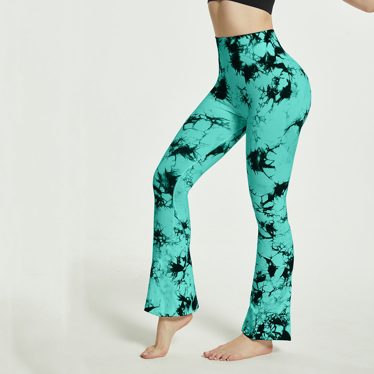 Fashion Tie Dye Printed Yoga Bell-Bottomed Pants Seamless High Waist Quick-drying Fitness Running Sports Leggings Women Flares