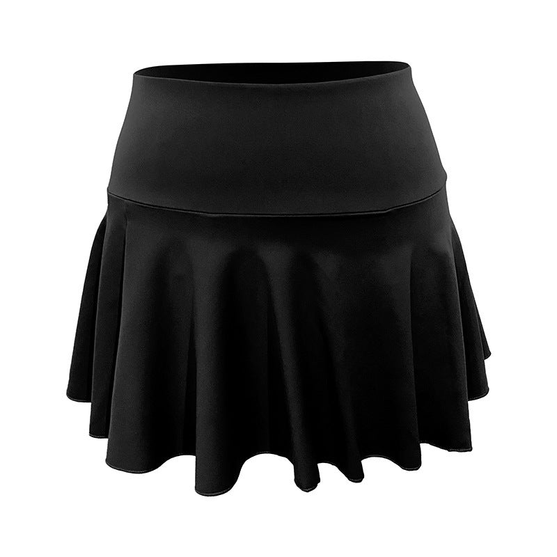 Nude Fake Two-piece Pleated Sports Tennis Skirt