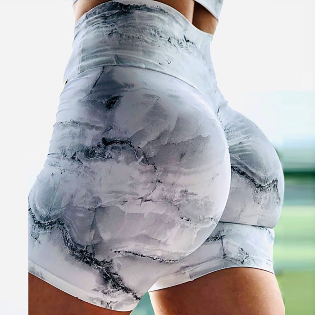 Ladies Tie Dye Printed Shorts Hip-Up Yoga Pants