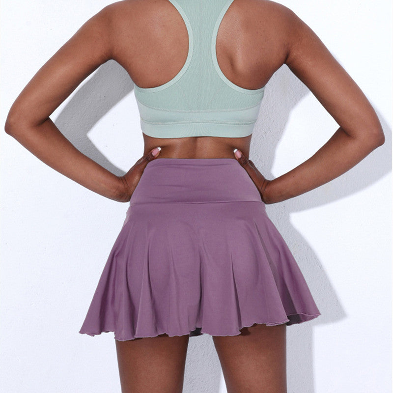 Nude Fake Two-piece Pleated Sports Tennis Skirt