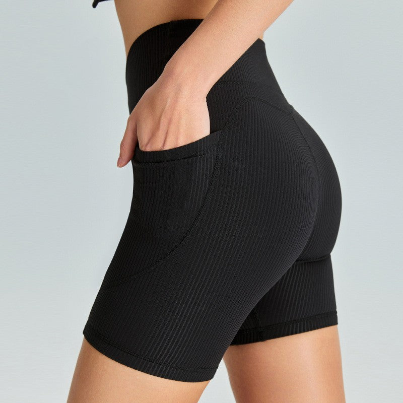 Rib High Waist Belly Contracting Yoga Shorts For Women