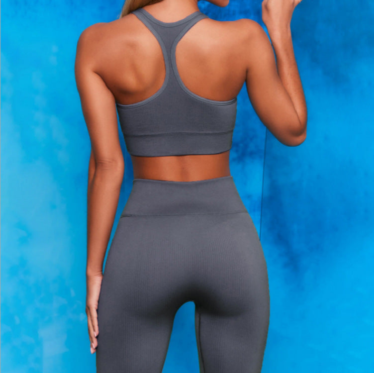 Women's Solid Color Zipper Bra Yoga Suit