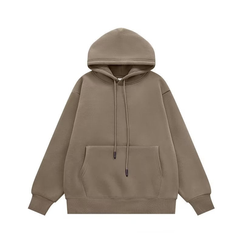 Couple Sweater Fleece-lined Thickened Hooded Solid Color Hoodie