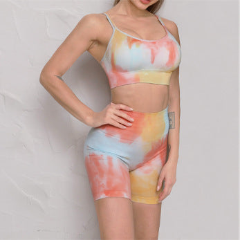 New Trendy Tie-dye Yoga Clothes Seamless High Waist Short Running Fitness Sports Casual Wear