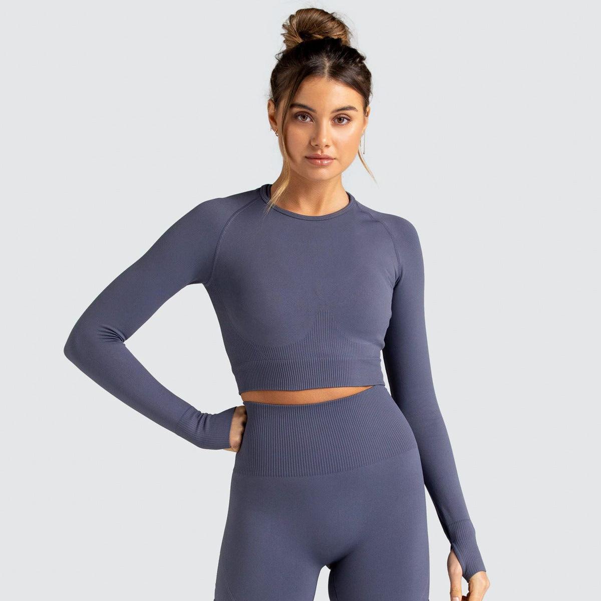 Knitted seamless long sleeve yoga exercise suit