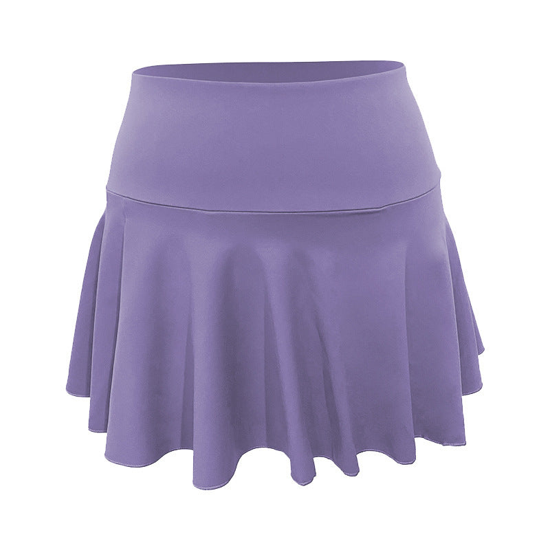 Nude Fake Two-piece Pleated Sports Tennis Skirt