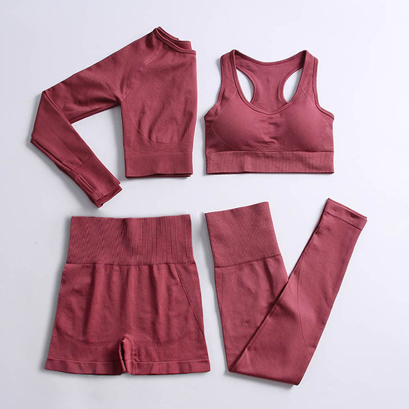 Seamless Yoga Suit Sports Knitted Four-piece Yoga Suit