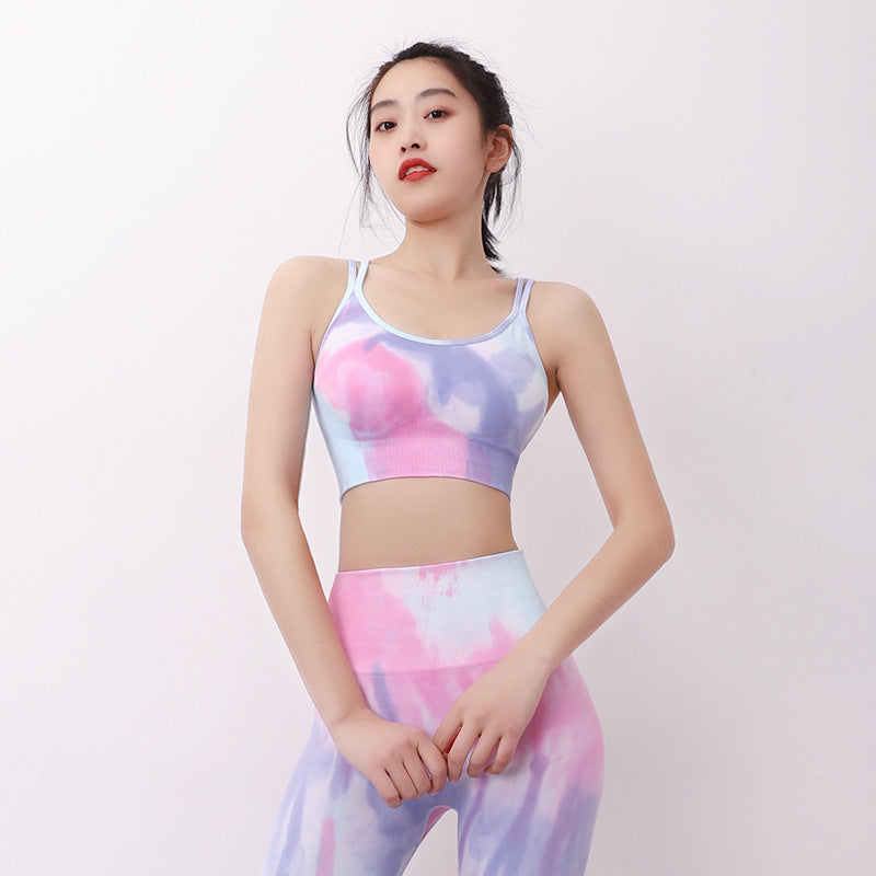 New Trendy Tie-dye Yoga Clothes Seamless High Waist Short Running Fitness Sports Casual Wear