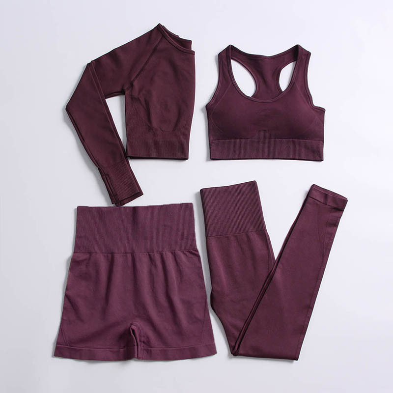 Seamless Yoga Suit Sports Knitted Four-piece Yoga Suit