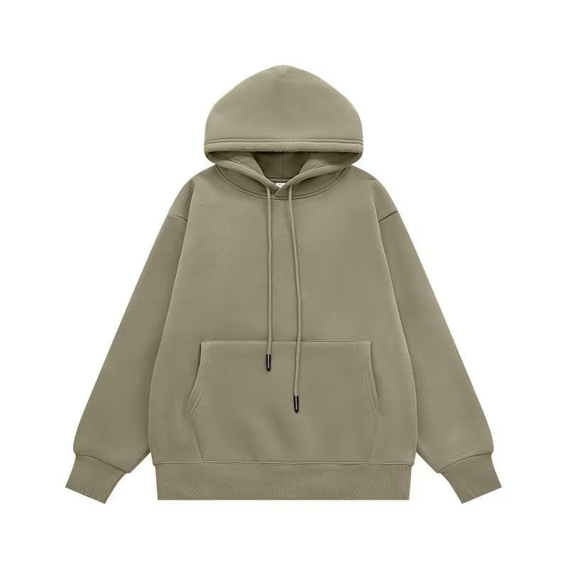 Couple Sweater Fleece-lined Thickened Hooded Solid Color Hoodie