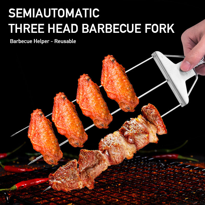 3-Prong Skewer Stick Needles Kebab 3 Way Forks Stainless Steel Barbecue Grill Fork Household BBQ Non-stick