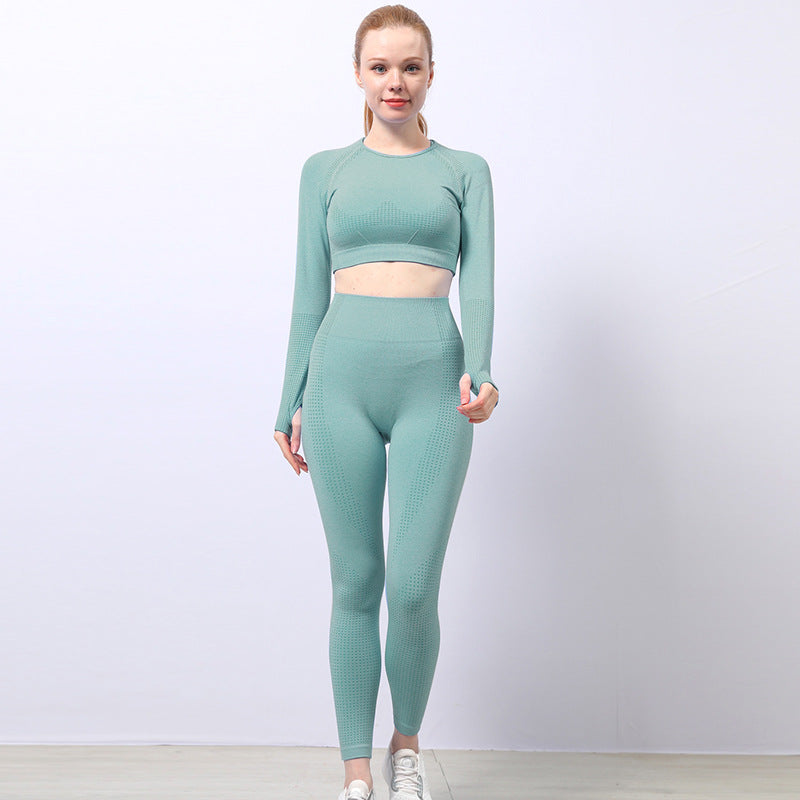 Jacquard Seamless Yoga Wear Suit Women Fitness Long Sleeve Top