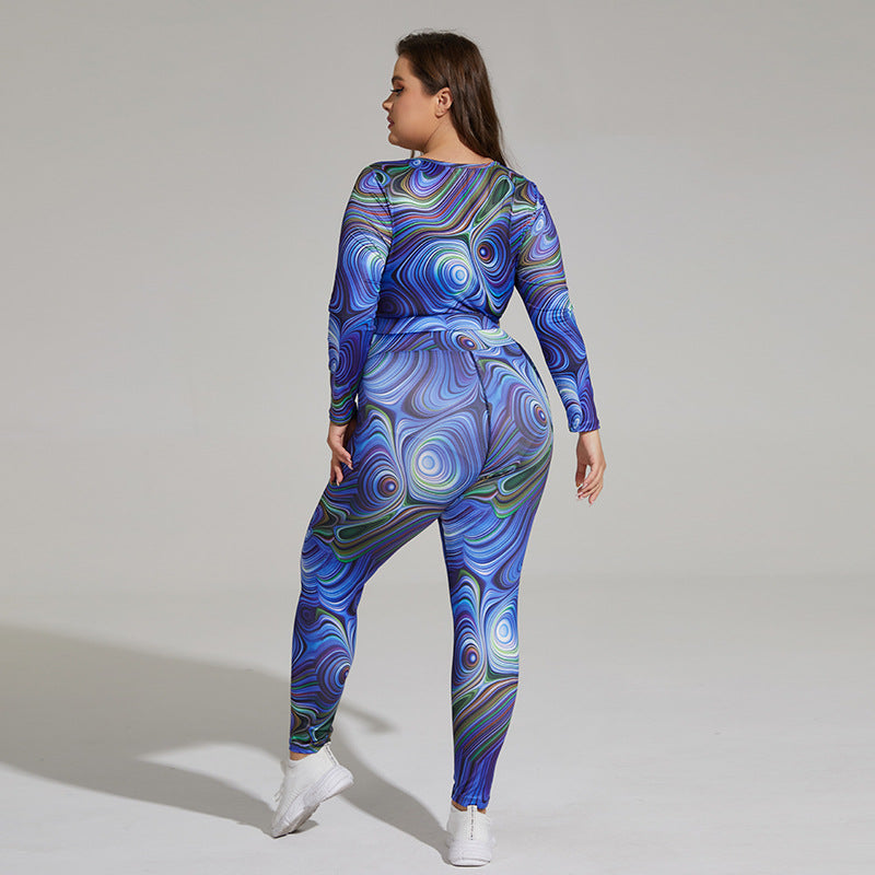 New Oversize Yoga Clothes Breathable Printing Bandage Sports Suit